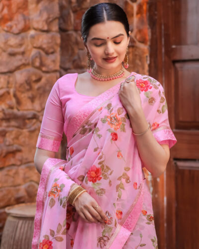 Printed Daily Wear Georgette Saree (Pink)