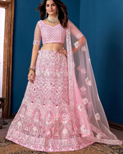 Embroidered Semi Stitched Lehenga Choli (Pink)
