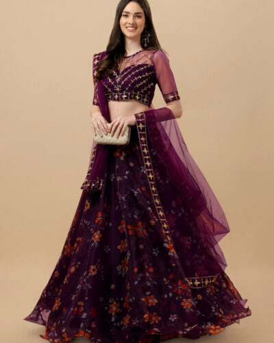 Embroidered Semi Stitched Lehenga Choli (Purple)