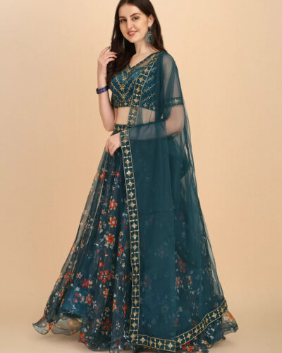 Embroidered Semi Stitched Lehenga Choli (Light Blue)
