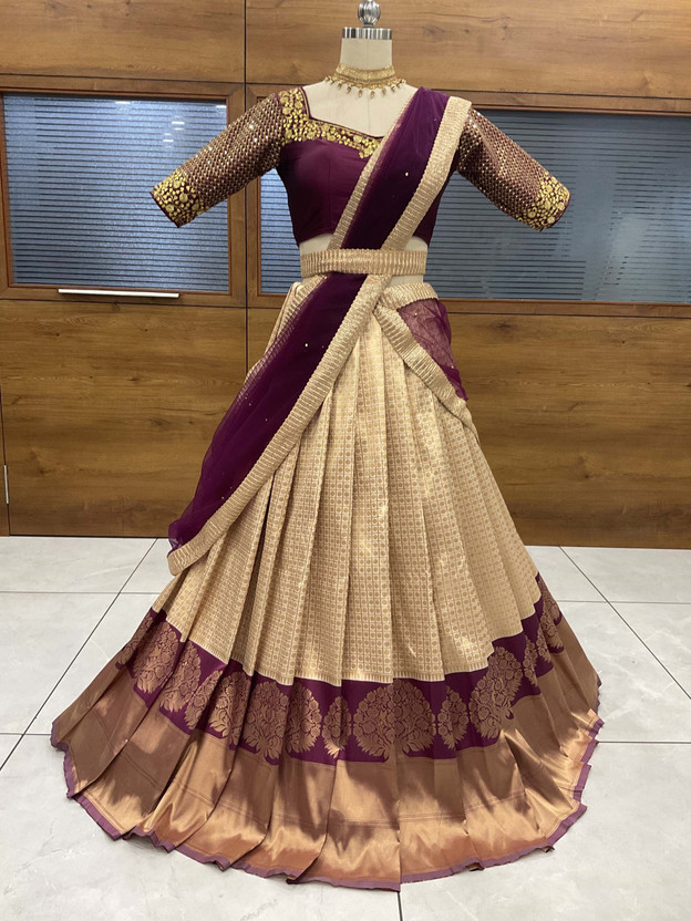 Self Design Semi Stitched Lehenga Choli (Purple)