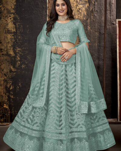 Embroidered Semi Stitched Lehenga Choli (Light Green)