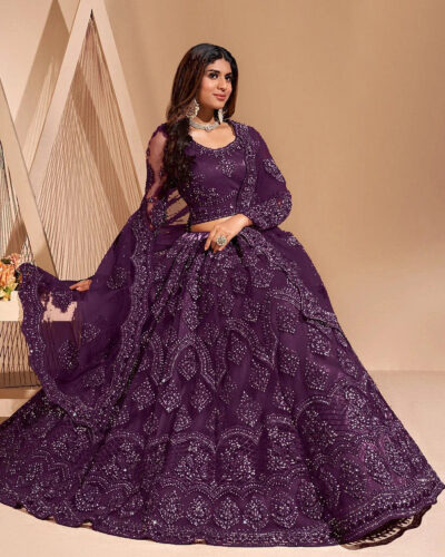 Embroidered Semi Stitched Lehenga Choli (Purple)