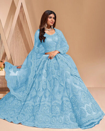 Embroidered Semi Stitched Lehenga Choli (Blue)