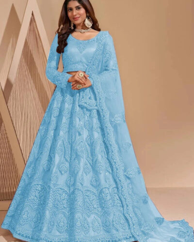 Embroidered Semi Stitched Lehenga Choli (Light Blue)