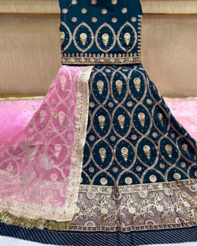 Embroidered Semi Stitched Rajasthani Poshak (Blue, Pink)