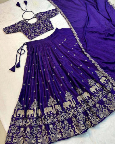 Embroidered Semi Stitched Lehenga Choli (Purple)