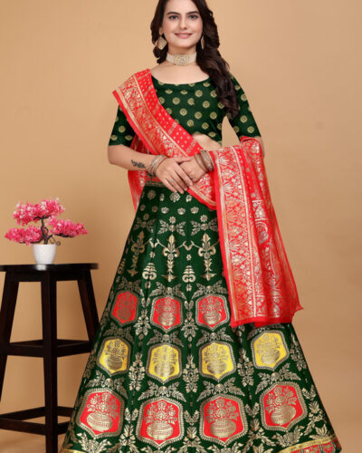 Printed Semi Stitched Lehenga Choli (Green)