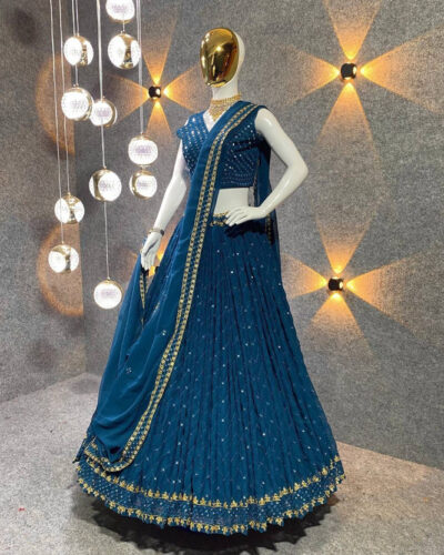 Embroidered Semi Stitched Lehenga Choli (Blue)