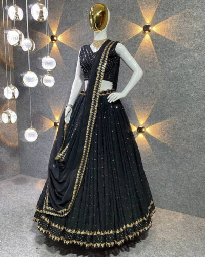 Embroidered Semi Stitched Lehenga Choli (Black)