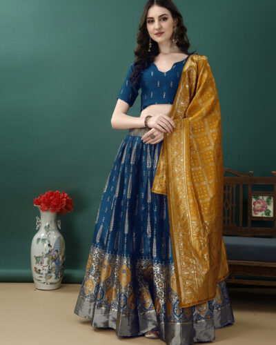 Self Design Semi Stitched Lehenga Choli (Dark Blue)