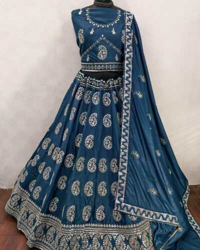 Embroidered Semi Stitched Lehenga Choli (Dark Blue)