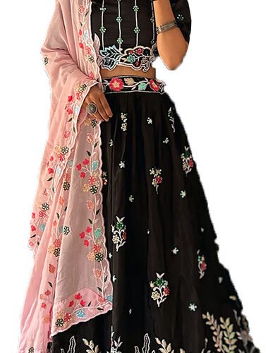 Embroidered Semi Stitched Lehenga Choli (Pink)