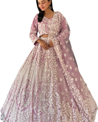 Embroidered Semi Stitched Lehenga Choli (Purple)