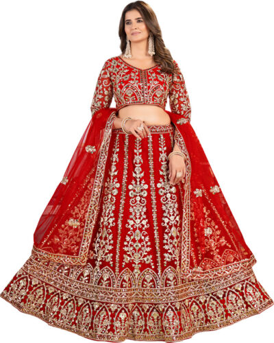 Embroidered Semi Stitched Lehenga Choli (Red)