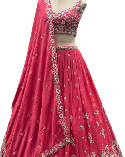 Embroidered Semi Stitched Lehenga Choli (Red)