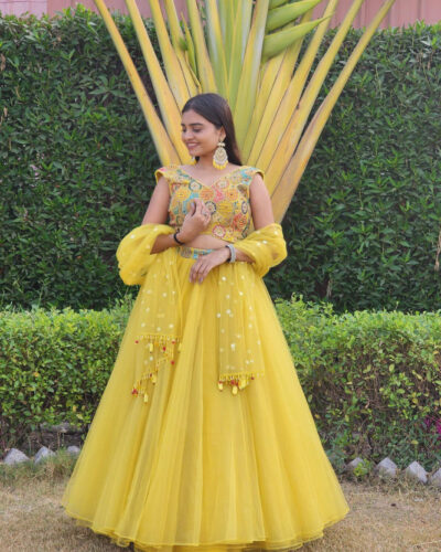 Embroidered Semi Stitched Lehenga Choli (Yellow, Multicolor)