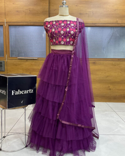 Embroidered Semi Stitched Lehenga Choli (Purple)