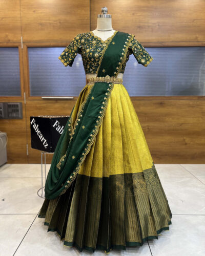 Embroidered Semi Stitched Lehenga Choli (Yellow)