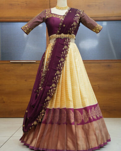 Self Design Semi Stitched Lehenga Choli (Purple, Beige)