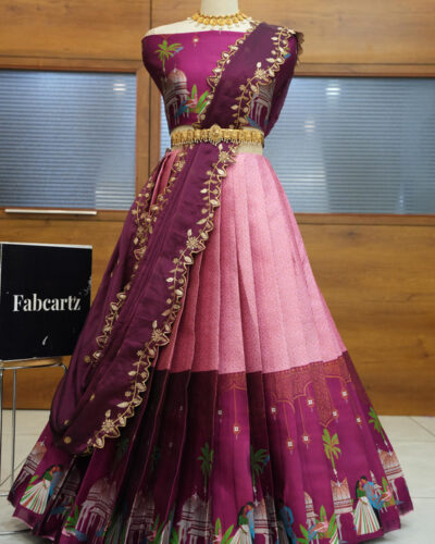 Embroidered Semi Stitched Lehenga Choli (Pink)