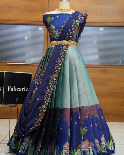 Embroidered Semi Stitched Lehenga Choli (Blue)
