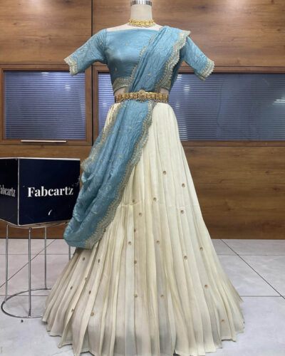 Embroidered Semi Stitched Lehenga Choli (Blue)