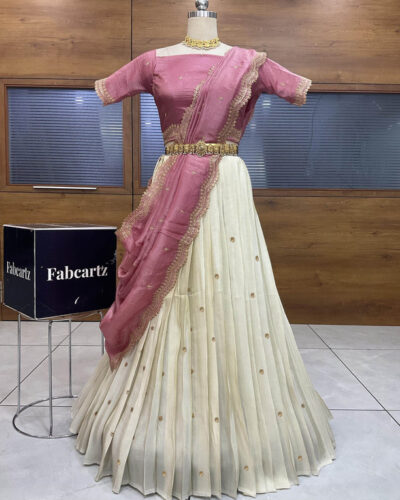Embroidered Semi Stitched Lehenga Choli (Pink)