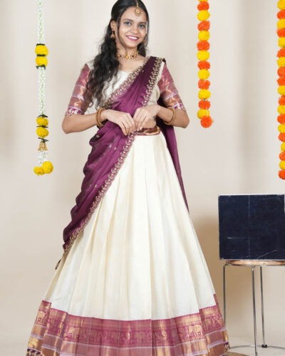 Embroidered Semi Stitched Lehenga Choli (Beige)