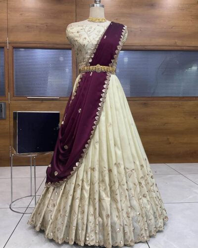 Embroidered Semi Stitched Lehenga Choli (Purple)