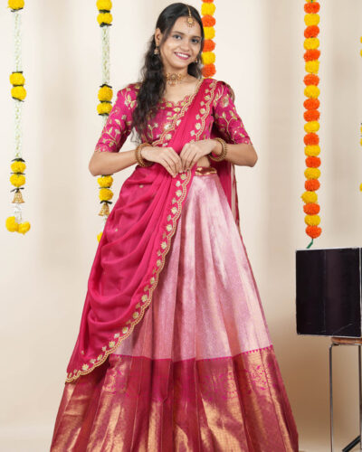 Embroidered Semi Stitched Lehenga Choli (Pink)