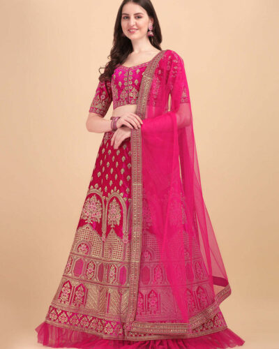 Embroidered Semi Stitched Lehenga Choli (Pink)