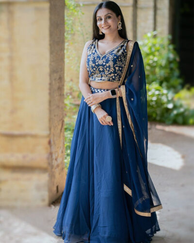 Embroidered Semi Stitched Lehenga Choli (Blue)