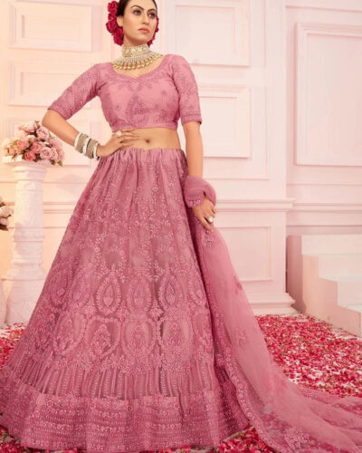 Embroidered Semi Stitched Lehenga Choli (Pink)