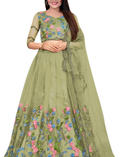 Embroidered Semi Stitched Lehenga Choli (Light Green)
