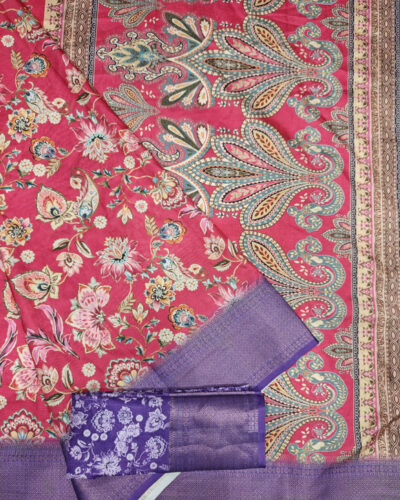 Printed Hand Batik Cotton Silk Saree (Pink)