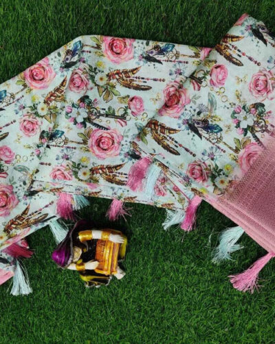 Floral Print Bollywood Cotton Blend Saree (Multicolor)
