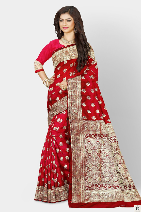 Self Design Tant Handloom Cotton Blend Saree (Red)