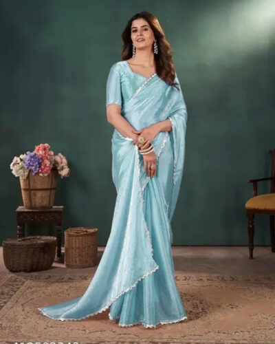 Embellished Bollywood Lycra Blend Saree (Blue)