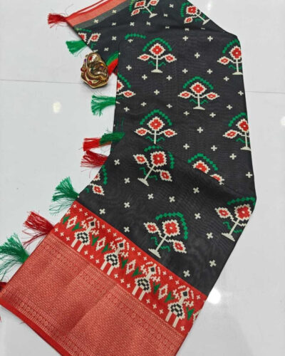 Hand Painted Bollywood Dupion Silk Saree (Black)