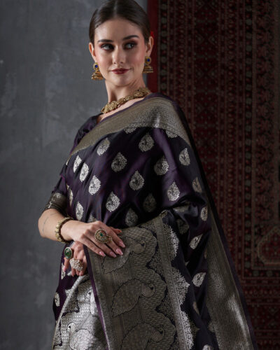 Woven Banarasi Satin Saree (Purple)