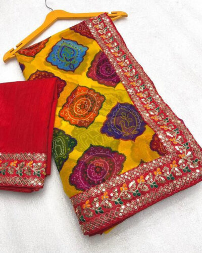 Printed Bandhani Georgette Saree (Multicolor)