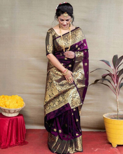 Woven Kanjivaram Pure Silk, Art Silk Saree (Purple)
