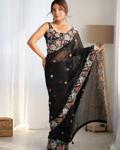 Embellished Bollywood Georgette Saree (Black)