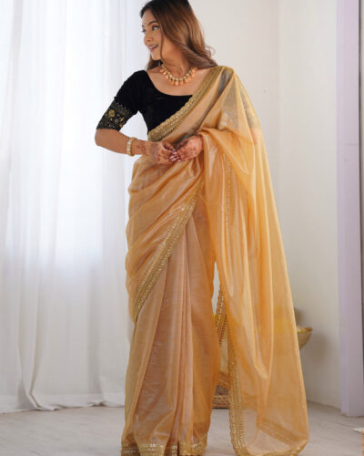 Embellished Bollywood Net Saree (Gold)