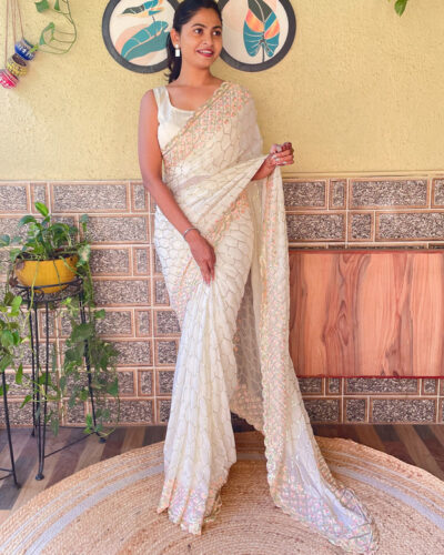 Embellished Bollywood Georgette Saree (Beige)
