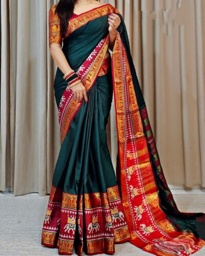Woven, Temple Border Narayanpet Cotton Silk Saree (Multicolor)
