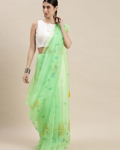 Printed Bollywood Organza Saree (Light Green)