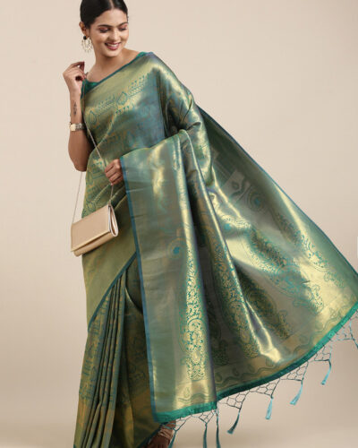 Woven Banarasi Silk Blend Saree (Light Blue)