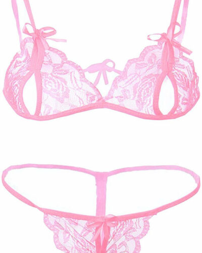 Babydoll Set Self Design Pink Lingerie Set